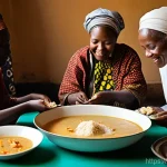 Home 3 중앙아프리카 공화국 전통 음식 - **A heartwarming Central African family meal:** A multi-generational Central African family, includi...