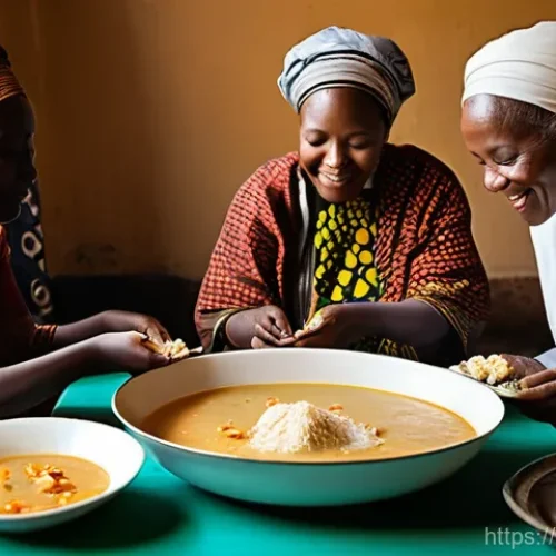Home 1 중앙아프리카 공화국 전통 음식 - **A heartwarming Central African family meal:** A multi-generational Central African family, includi...