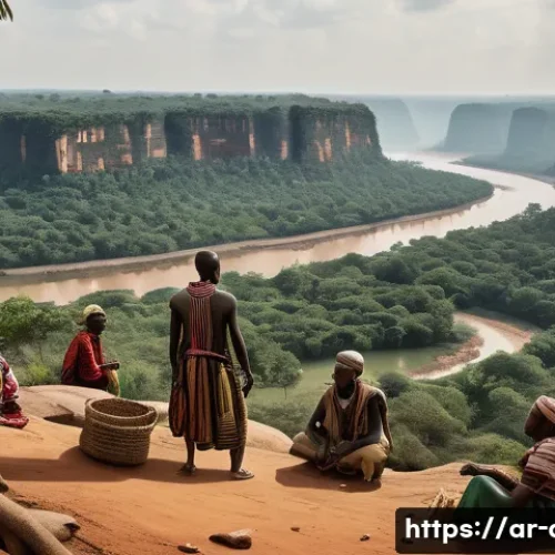 중앙아프리카 공화국 역사적 전투 - A detailed scene depicting a tense tribal conflict in the Central African Republic, showcasing diver...